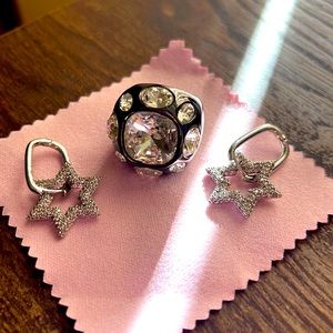 Cocktail ring, and earrings bundle